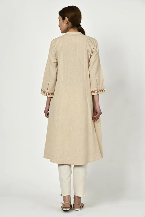 Noorbagh' beige kurta with mandarin collar
