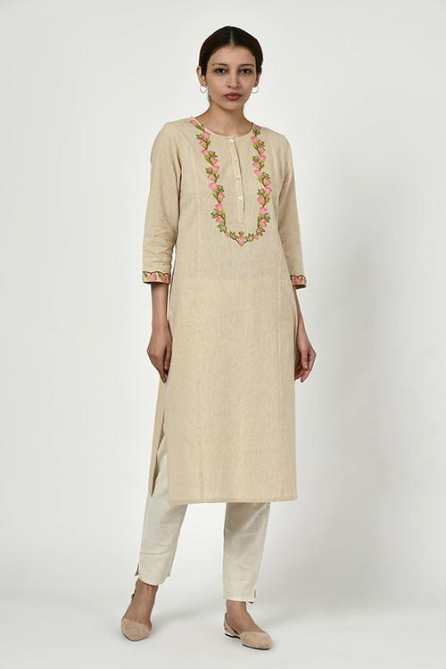 Noorbagh' beige kurta with placket detailing