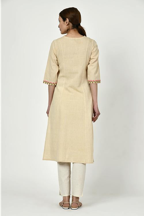 Noorbagh' beige kurta with embroidered yoke