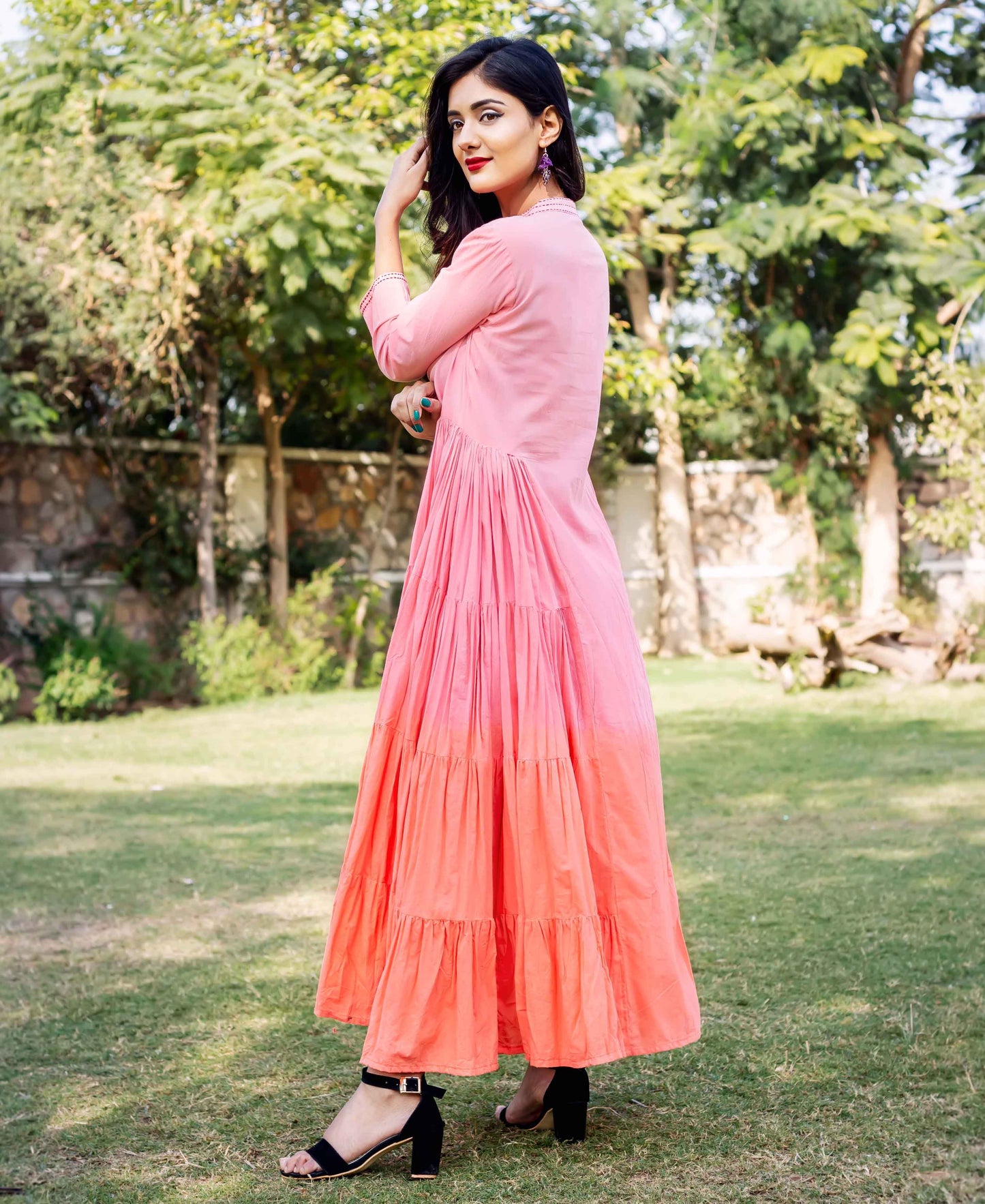 Peach Ombre Tier Long Dress