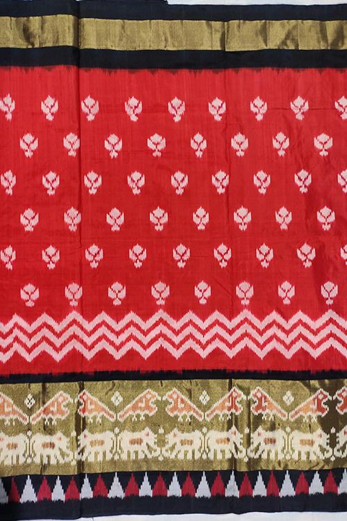 Pochampally Ikkat Handloom Pure Silk Bright Red and Black Saree