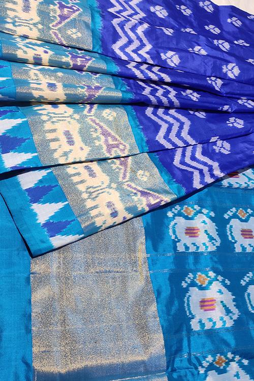 Handloom Pochampally Ikkat Pure Silk Blue and sky blue Saree
