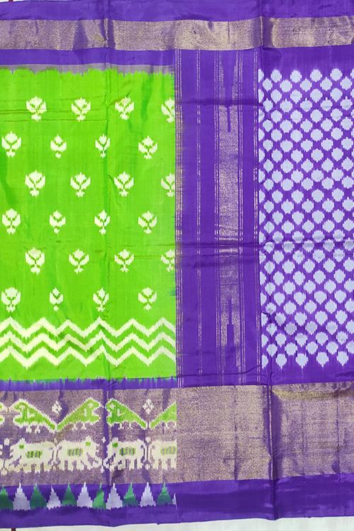 Handloom Pochampally Ikkat Pure Silk Green and Violet Saree