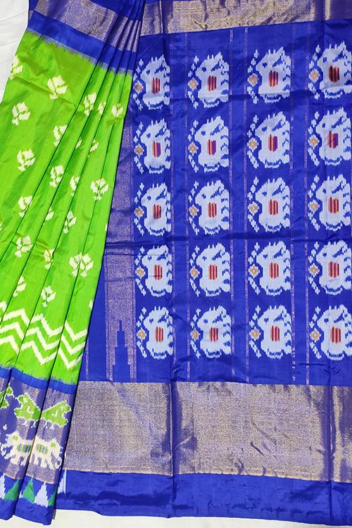 Handloom Pochampally Ikkat Pure Silk Green and Blue Saree
