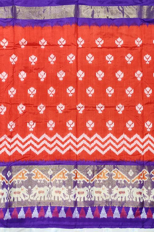 Handloom Pochampally Ikkat Pure Silk Orange and Violet Saree