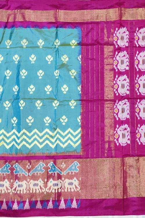 Handloom Pochampally Ikkat Pure Silk Moderate Blue and Pink Saree