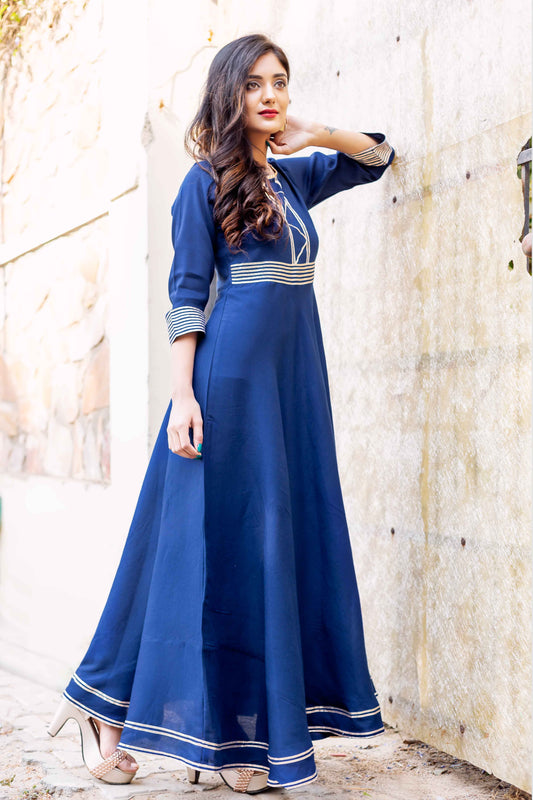 Perfect Fit Indigo Blue Long Gota Gown Dress
