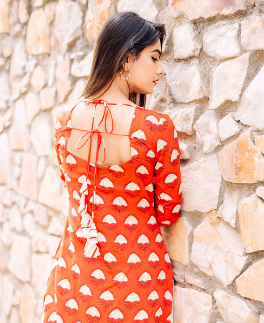 Orange Asymmetrical Double Layered Long Tier Dress