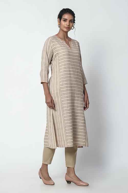 Beige Dobby Stripe Kurta