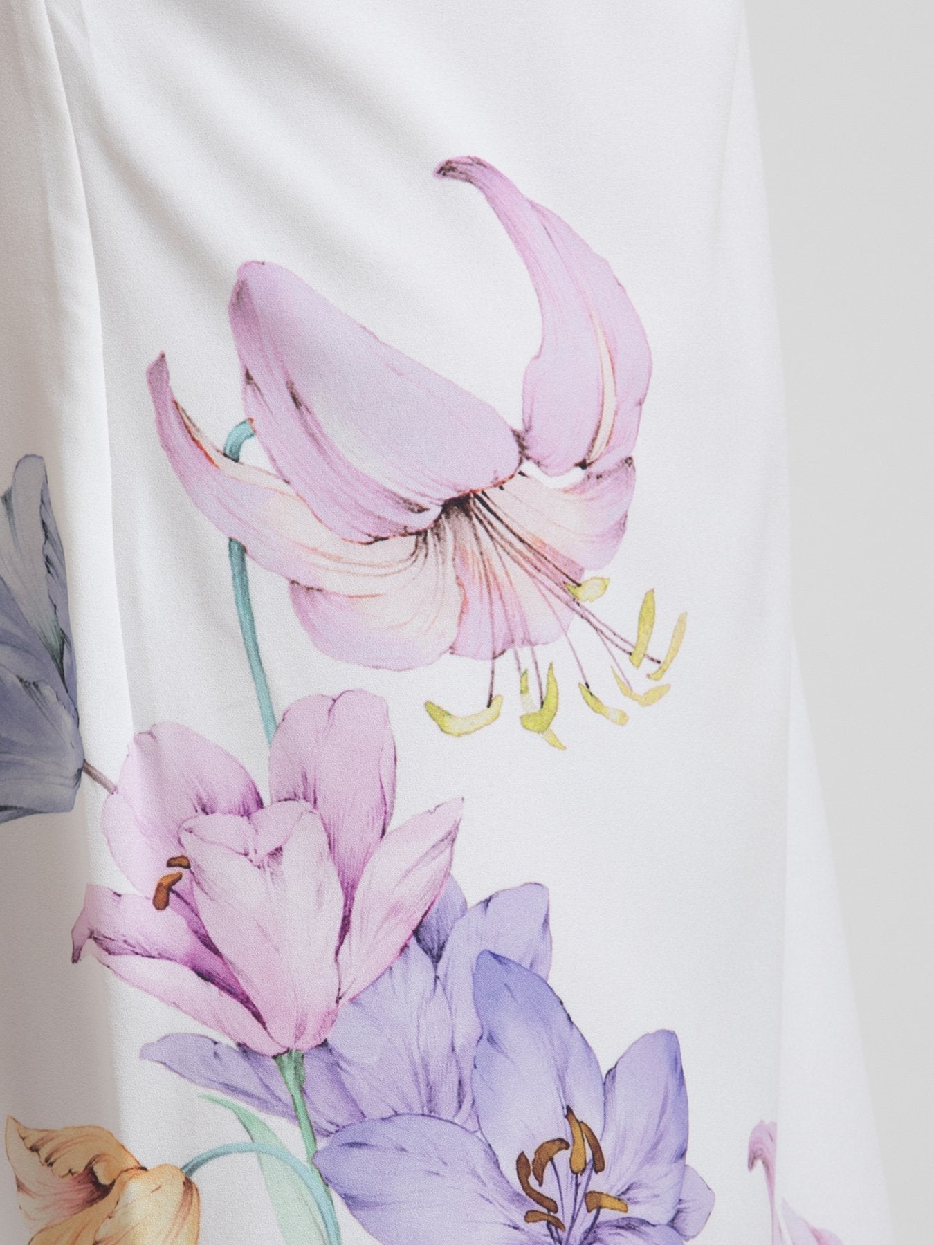 Round Neck Watercolour Floral Shift Dress - White