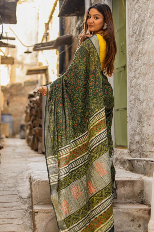 Small Folks of the Big City : Handblock Printed Slub Cotton Saree