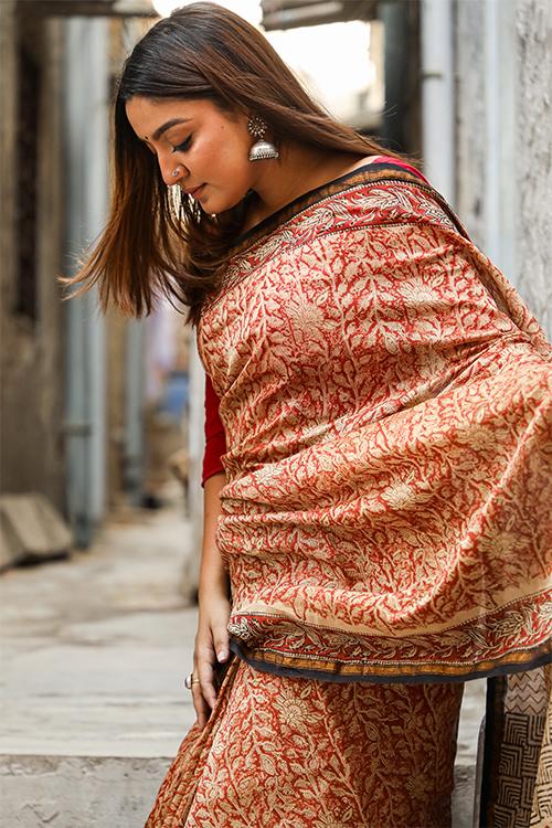 The Best of Traditions : BAGRU Handblock Print Chanderi Silk Saree