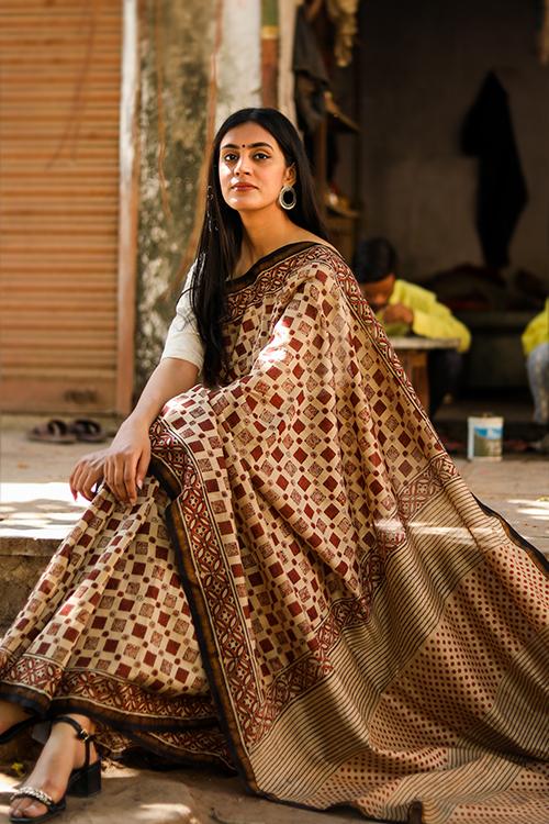 Your perfect Square : BAGRU Handblock Print Chanderi Silk Saree