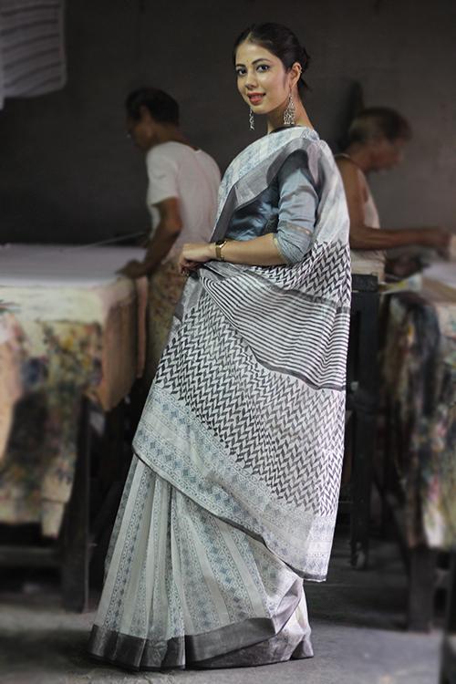 Handblock Print Maheshwari Silk Saree-1