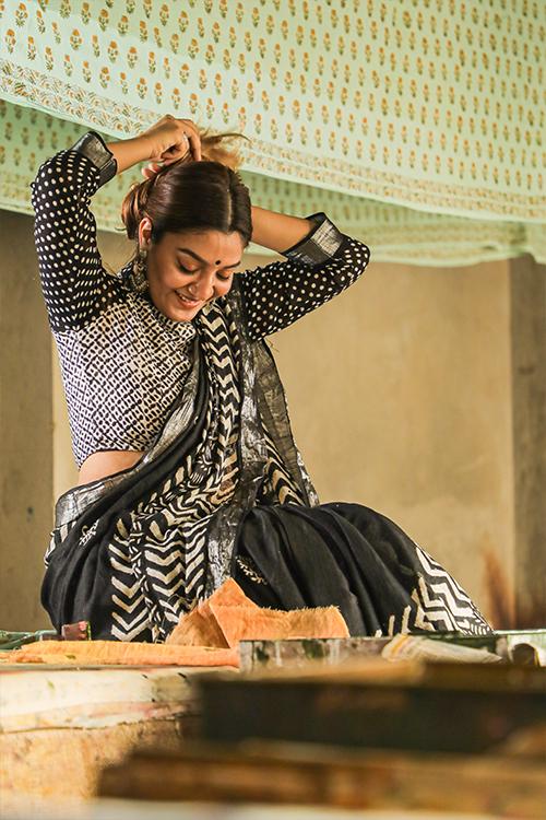 Hand Block Printed Slub Cotton Saree-14