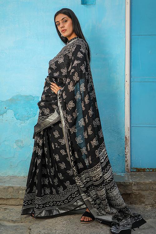 Butterfly Flights: CHUNA PATRI Handblock Printed Chanderi Silk Saree