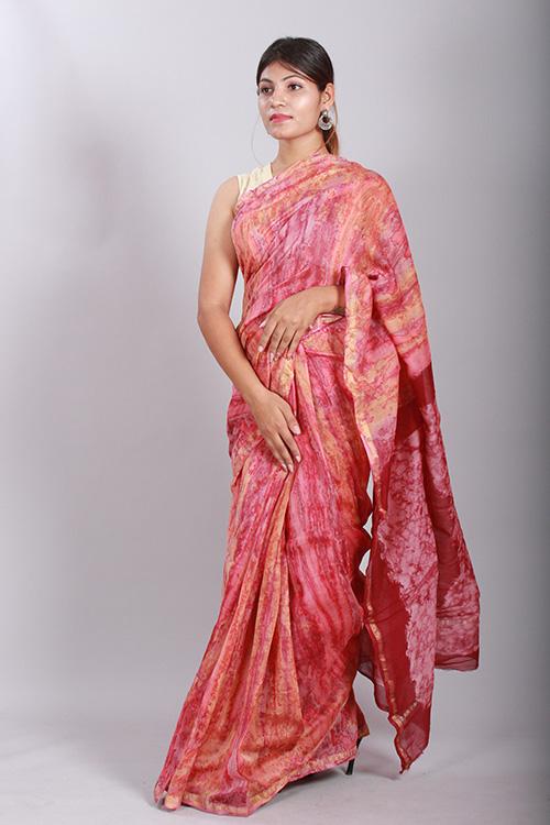 Hand Marble Printed Chanderi Silk Saree-7