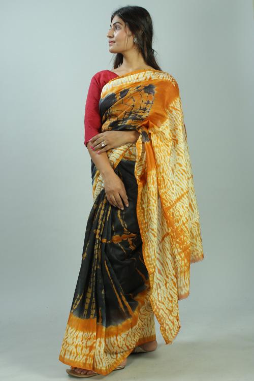 Hand Marble Printed Chanderi Silk Saree-11