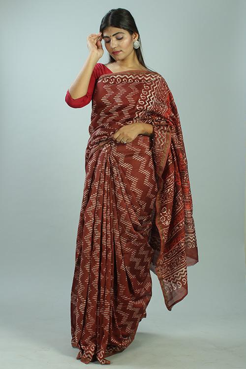 Kashish Dabu Handblock Print Chanderi Silk Saree-29