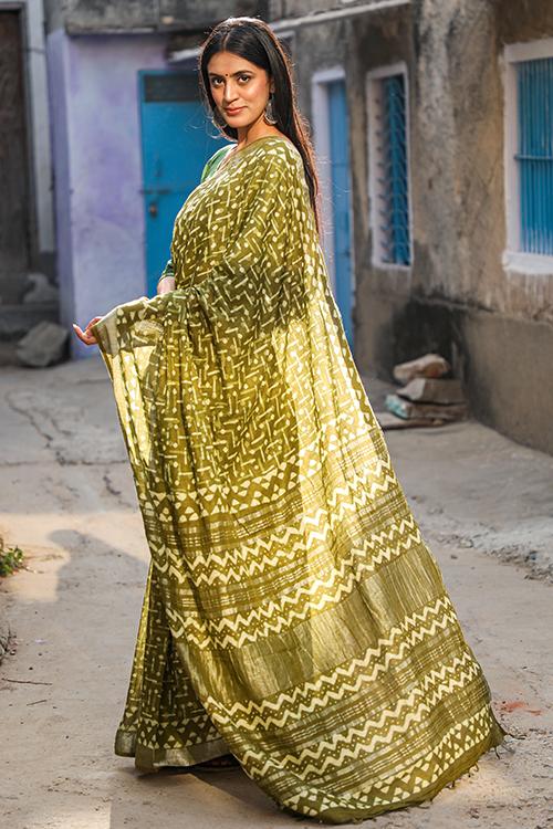 A Modern Mehandi: Kashish Dabu Handblock Print Cotton Slub Saree