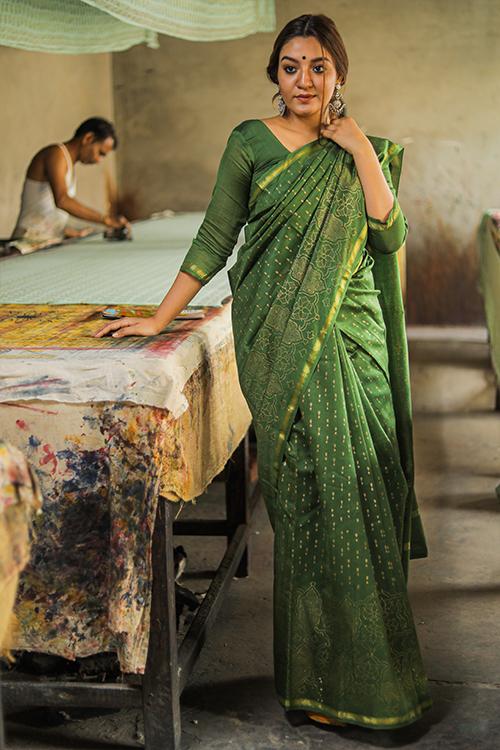 Hand Block Printed Chanderi Silk Saree-12