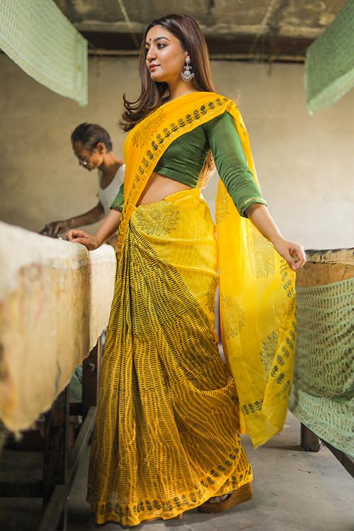 Handblock Print Chanderi Silk Saree-8