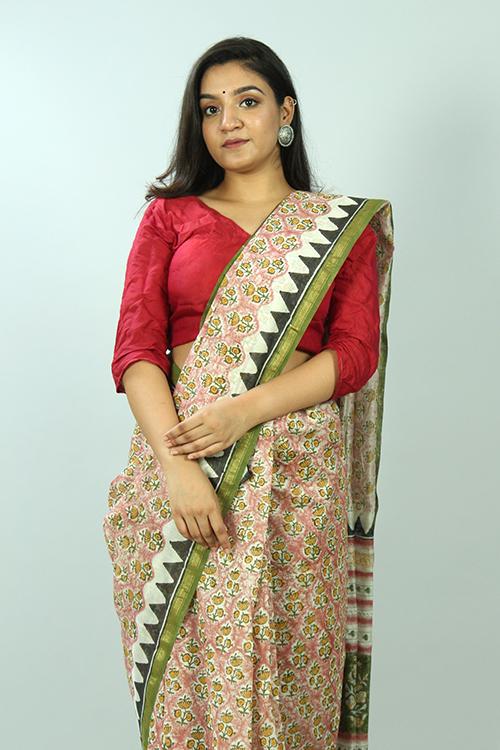 Handblock Printed Chanderi Silk Saree-16
