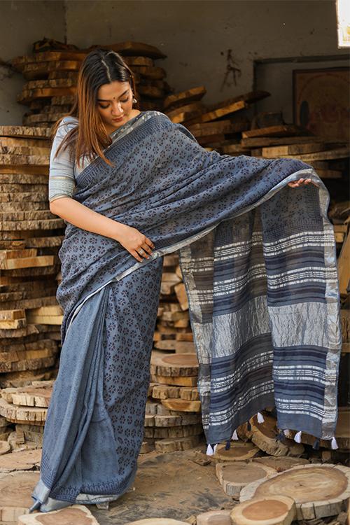 An Universal Sisterhood: Handblock Printed Slub Cotton Saree