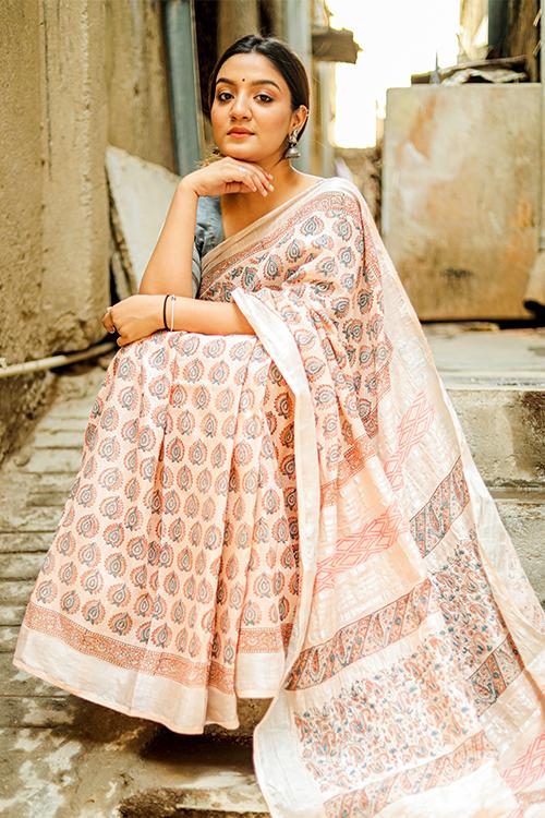 A Saree Soire: Handblock Printed Slub Cotton Saree