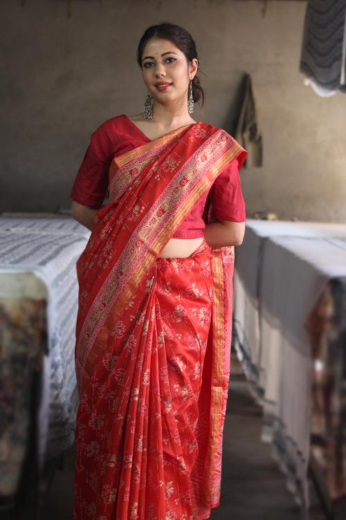 Handblock Print Maheshwari Silk Saree-3