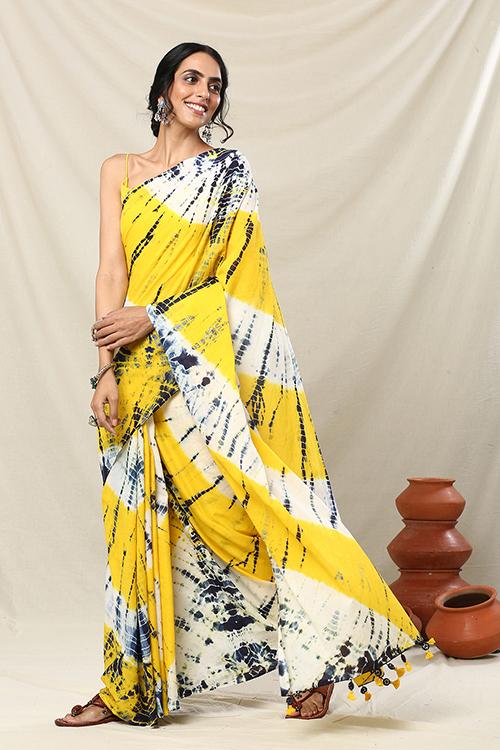 Numa' Mirror Work Pure Cotton Tie Dye Saree