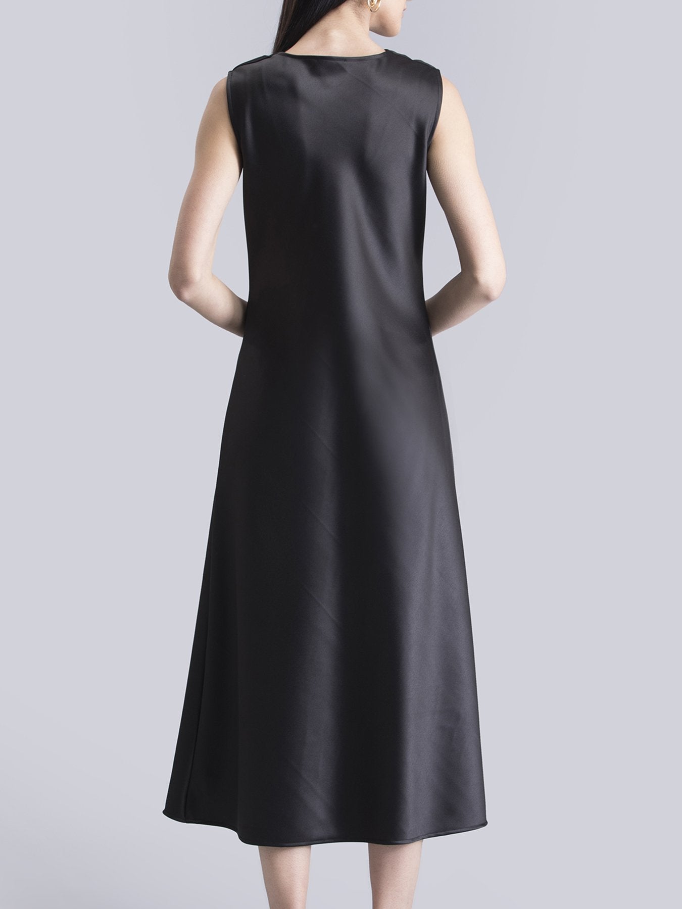 Satin Cowl Neck Midi Dress - Black