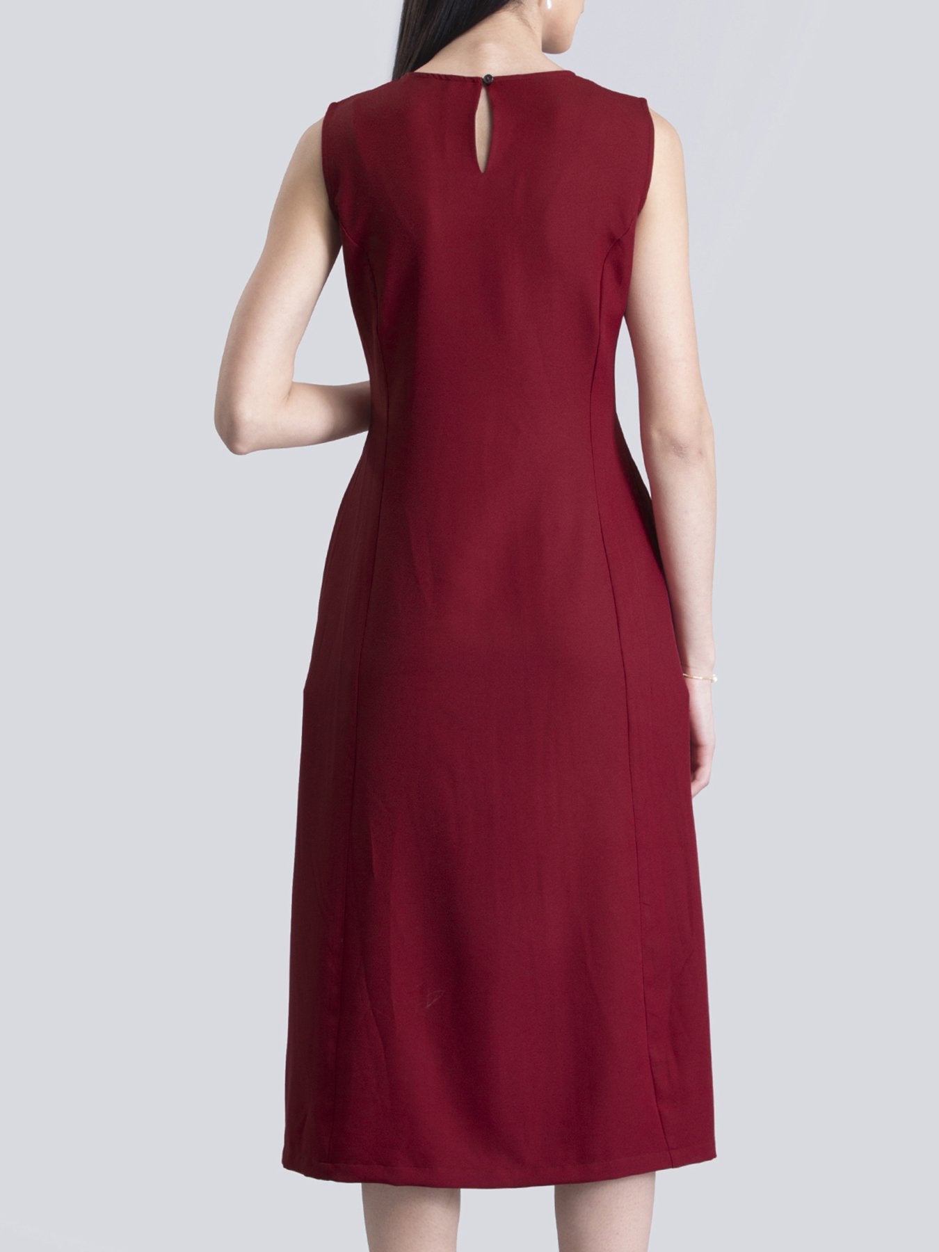 Stylised Neck A Line Dress - Red