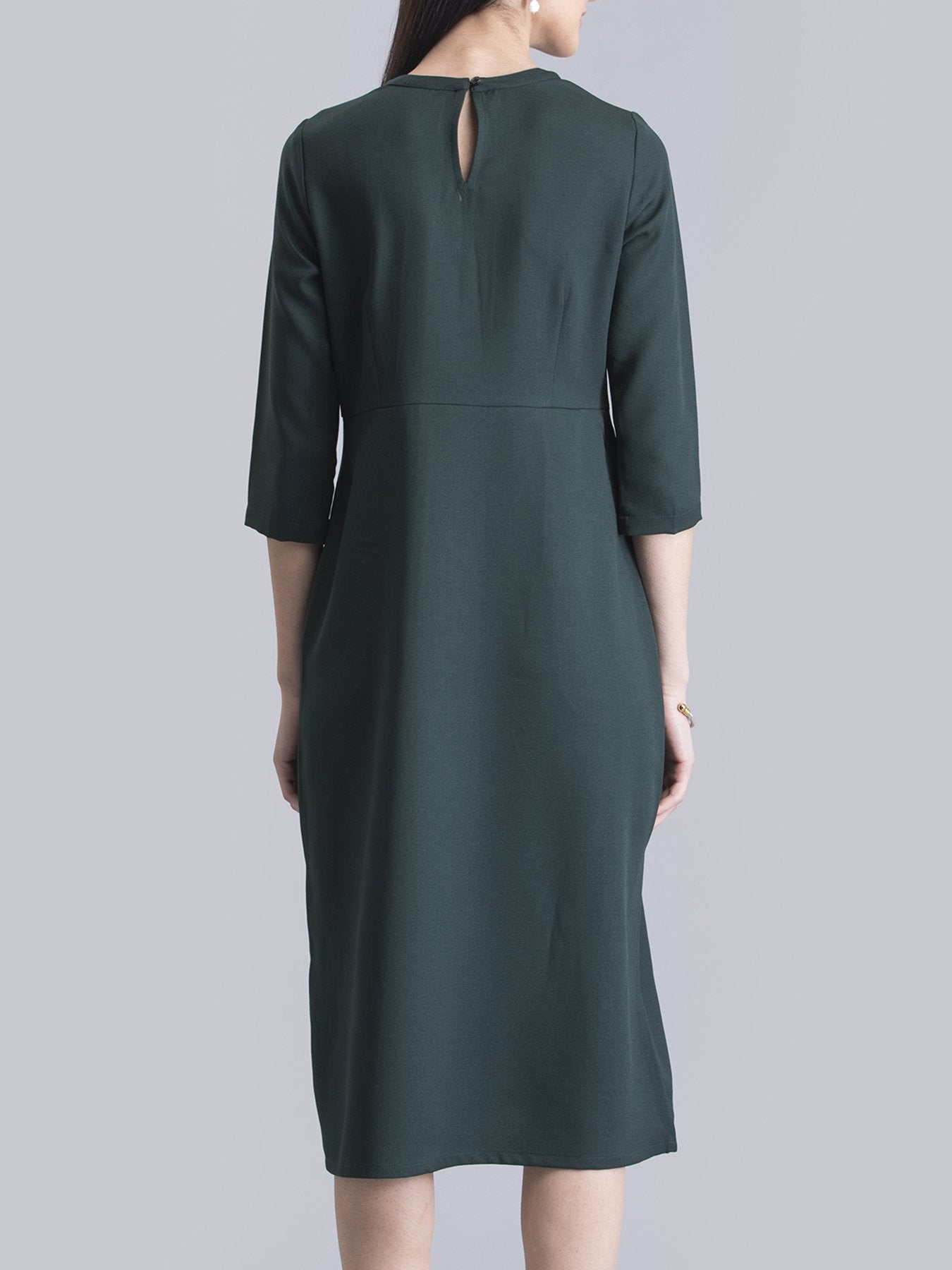 Stylised Neck Pintuck Dress - Green