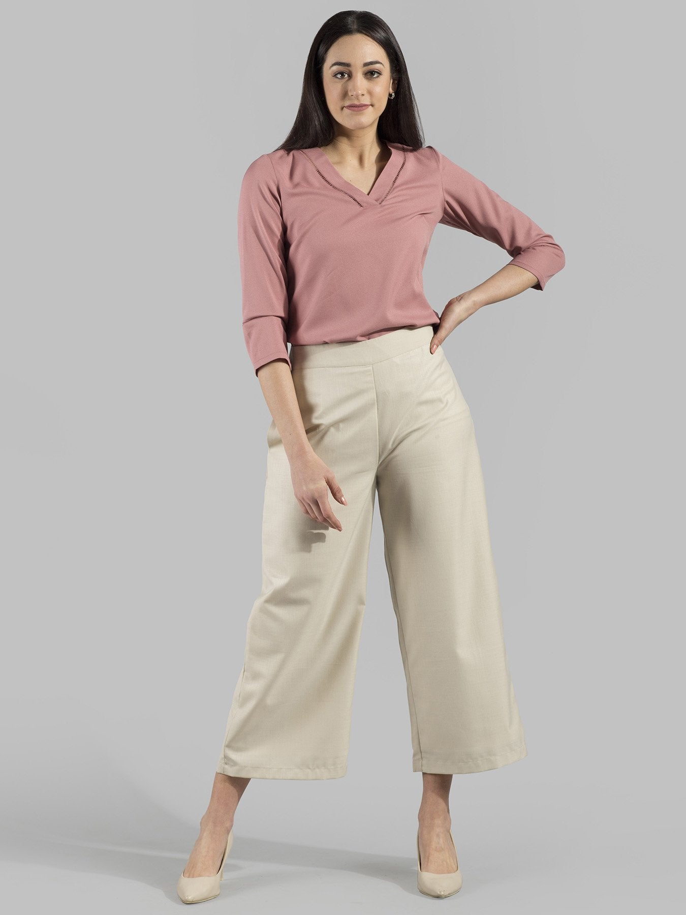 Side Zipper Culottes - Beige