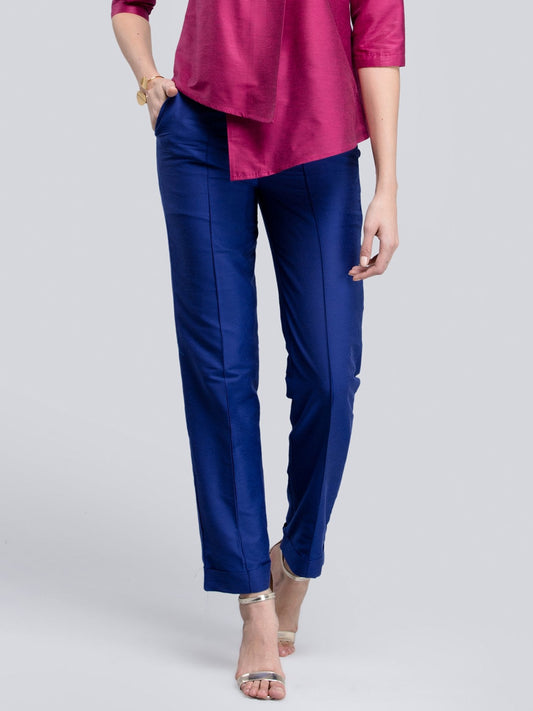 Cotton Silk Slim Fit Pants - Royal Blue