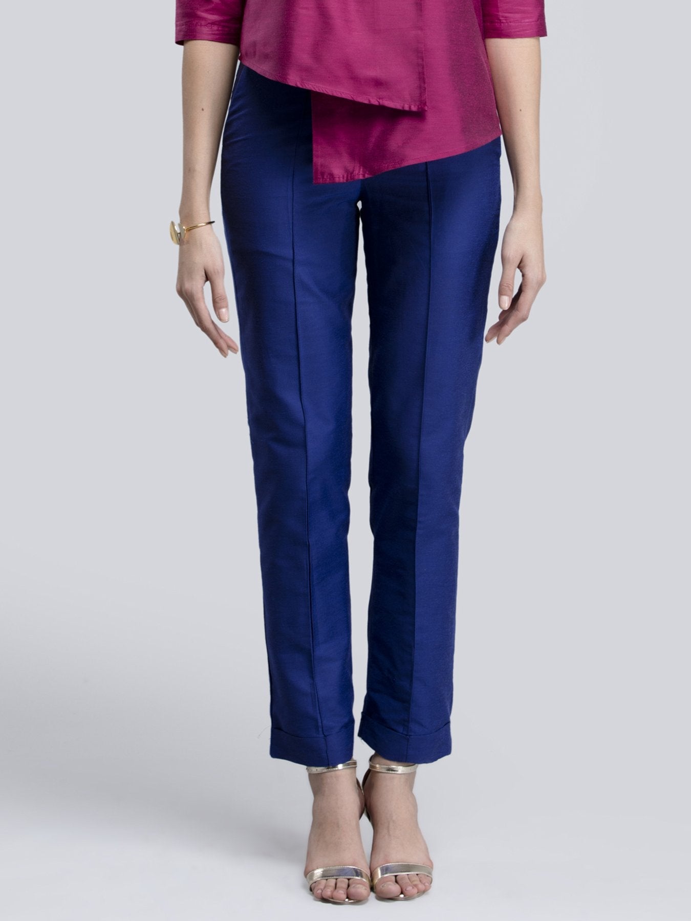 Cotton Silk Slim Fit Pants - Royal Blue