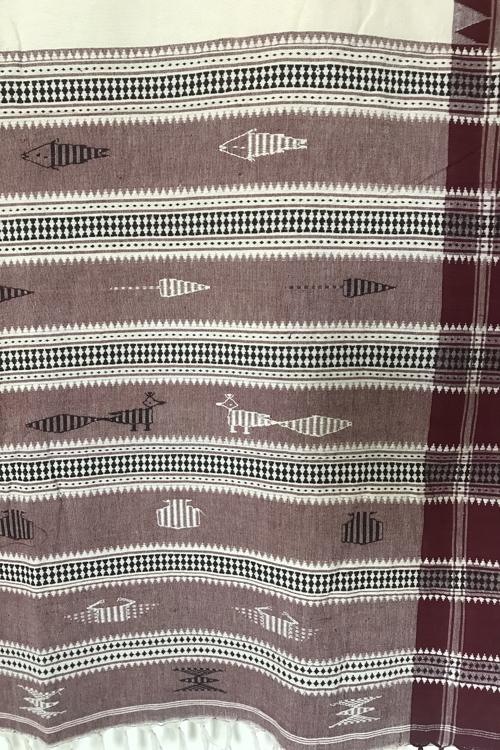 Kotpad' Tribal Odisha Handloom Cotton Offwhite/ Maroon/ Coffee Saree