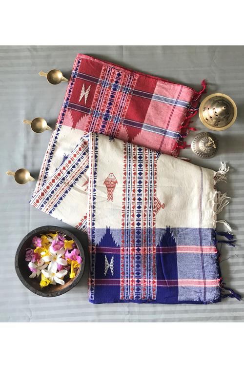 Kotpad' Tribal Odisha Handloom Cotton Offwhite/ Maroon/ Indigo Saree
