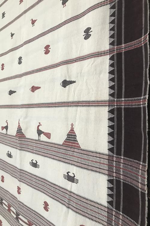 Kotpad' Tribal Odisha Handloom Cotton Saree-Color-Offwhite/ Maroon/ Coffee