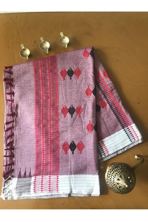 Kotpad' Tribal Odisha Handloom Cotton Off white/ Maroon Saree