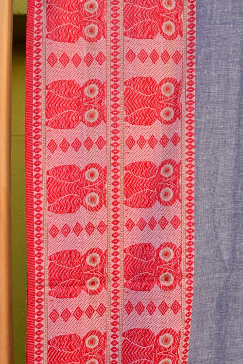 Bengal Handloom Traditional Owl Designed Grey &Red Cotton Saree.