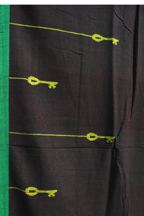 Bengal Handloom Contemporary Jamdani Design Cotton Yellow-Brown Saree.