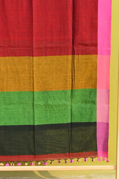 Handloom Soft Cotton Maroon Plain Saree