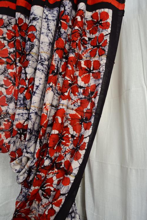 Bengal Handloom Cotton Saree Col- Rust, White And Black