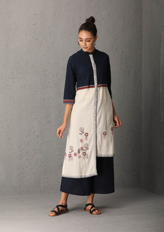 Indigo Blue & ivory tunic (UNS-06)