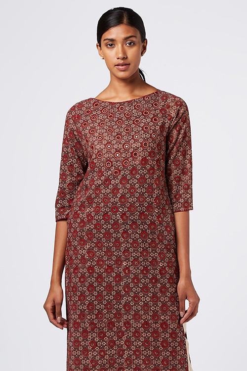Allure' Embroidered Cotton Ajrakh Kurta
