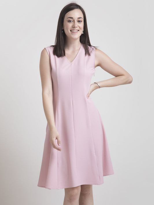V Neck A Line Dress - Baby Pink