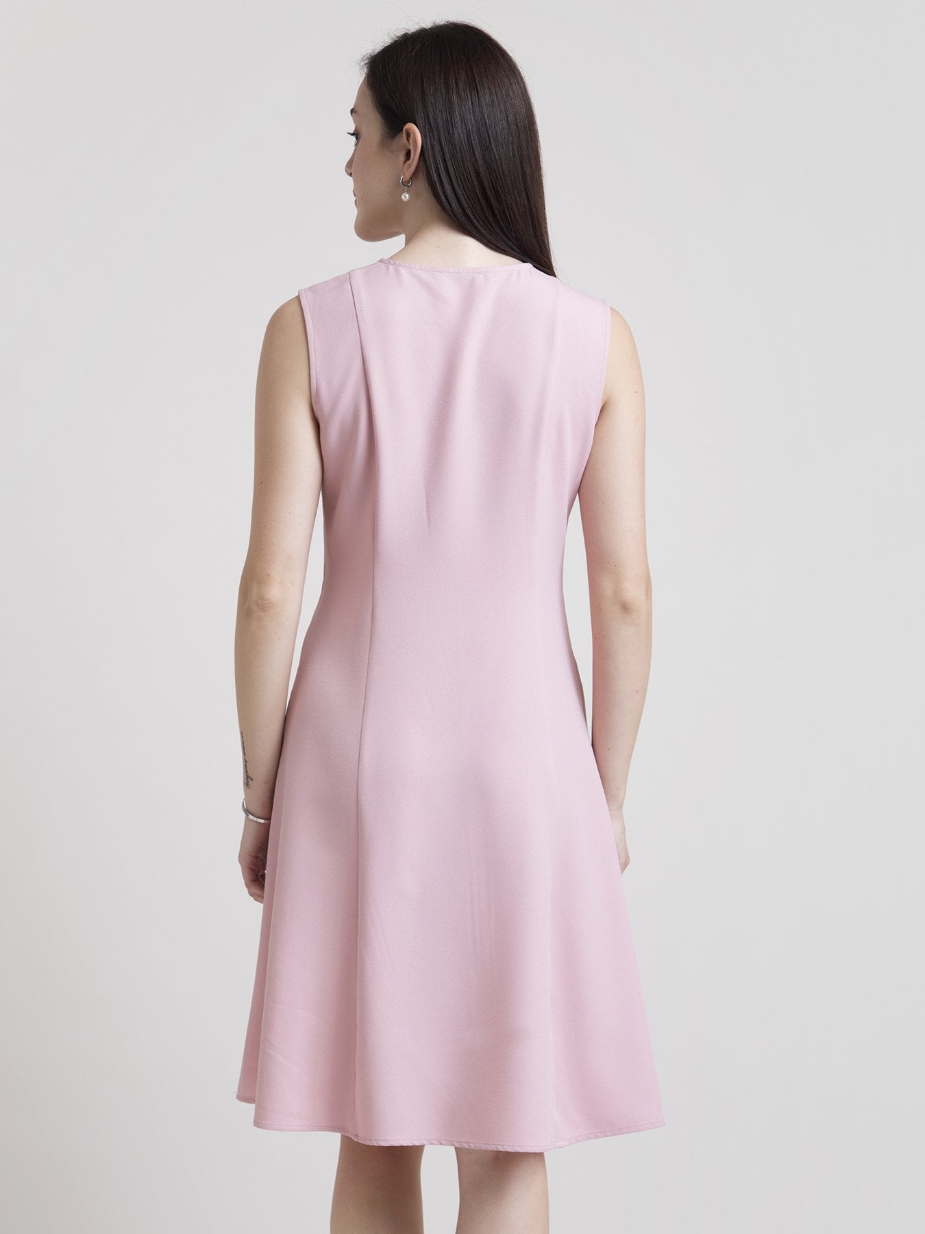 V Neck A Line Dress - Baby Pink