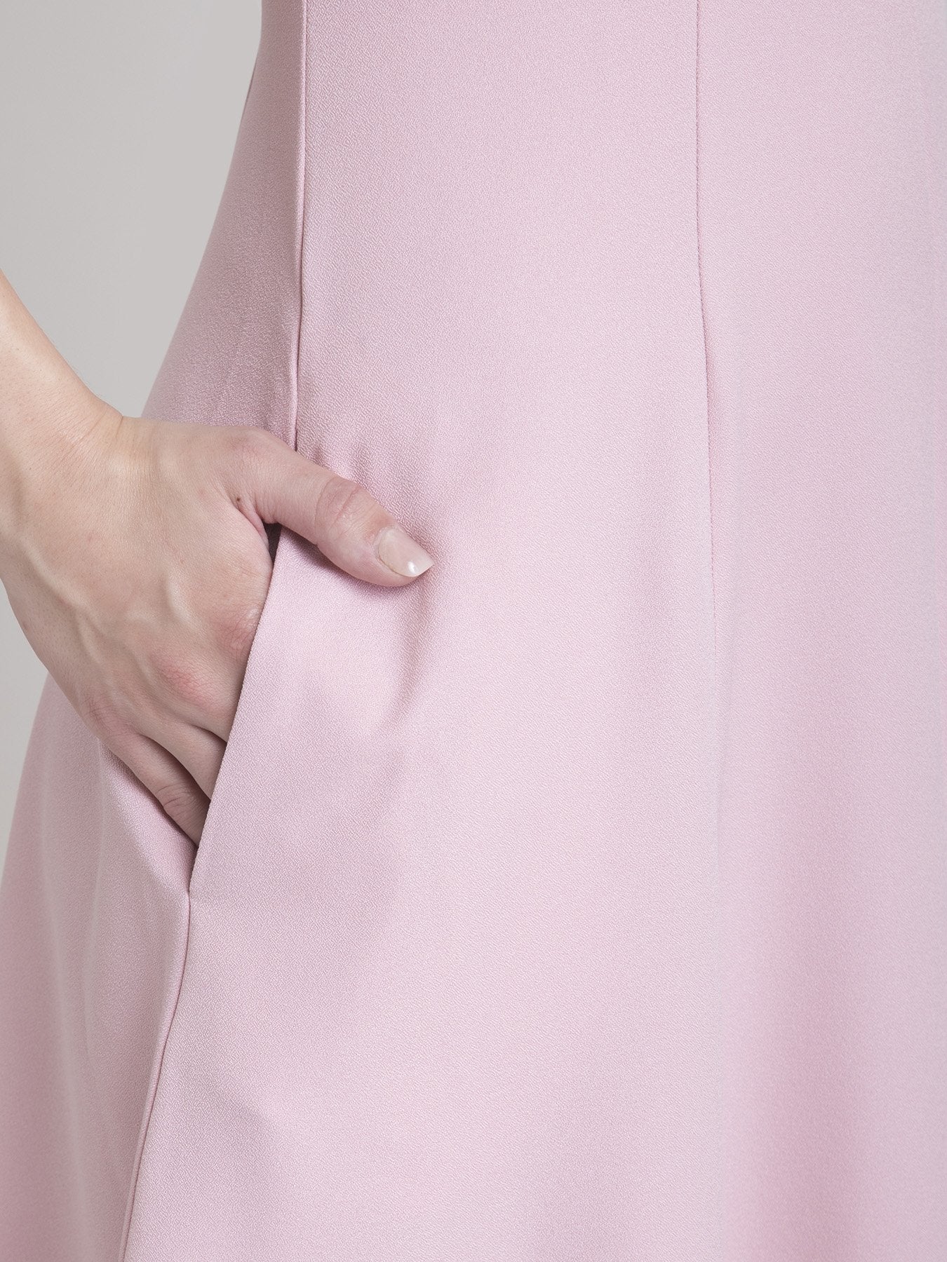 V Neck A Line Dress - Baby Pink